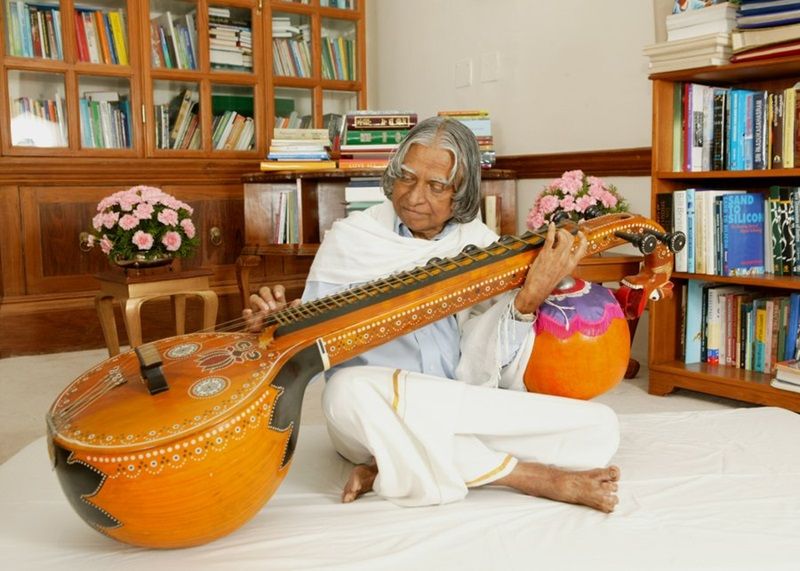 A.P.J. Abdul Kalam playing the Veena for relaxation in the Family Wing of Rashtrapati Bhavan.